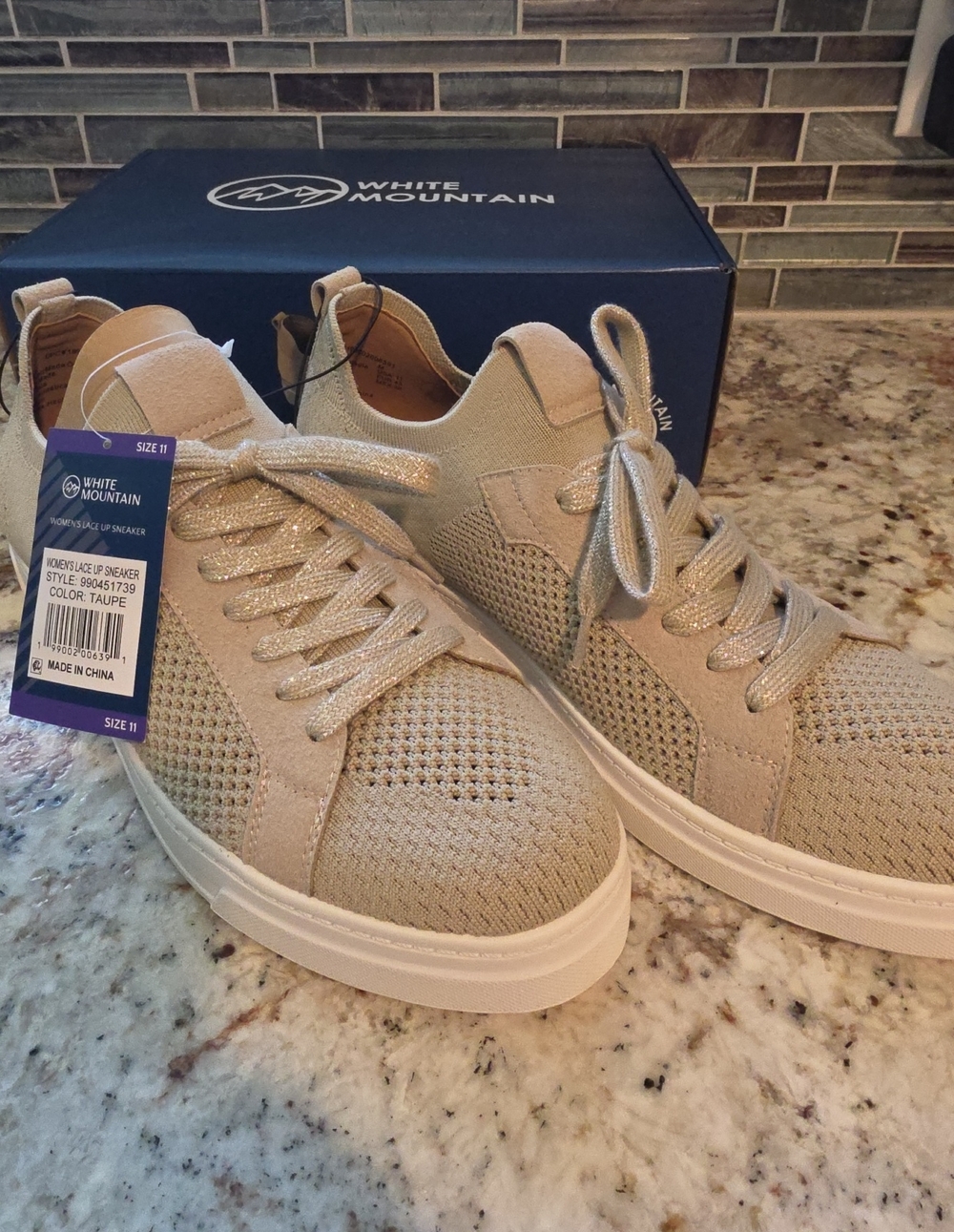 White Mountain Taupe Knit Lace-Up Women's Sneakers
